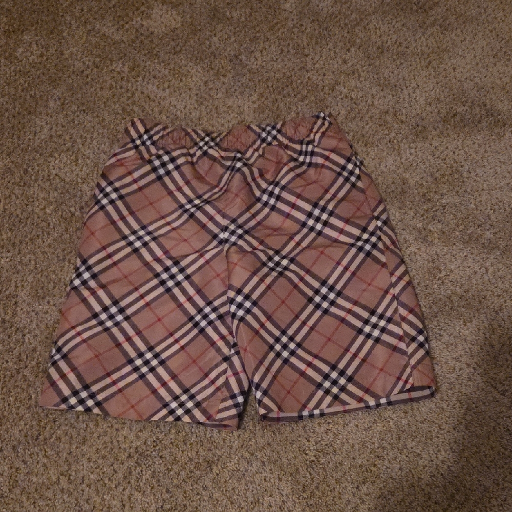 Burberry Beige and Red Plaid Youth Swim Trunks, Size 12